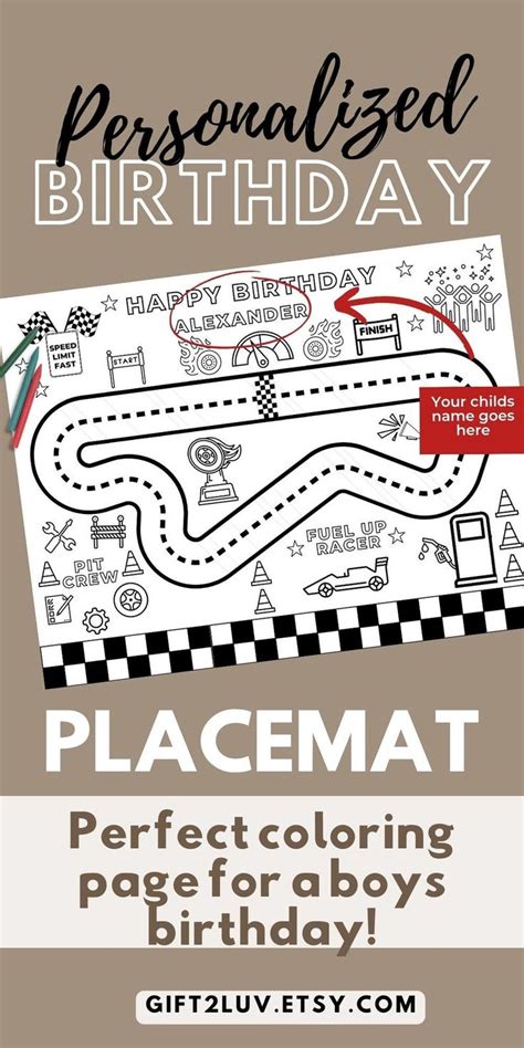 Racetrack Coloring Placemat Birthday Race Car Track Coloring Page