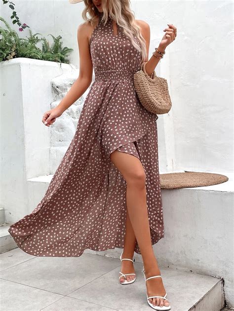 SHEIN VCAY Robe Imprimé Floral Encolure Trou De Serrure Mode en ligne