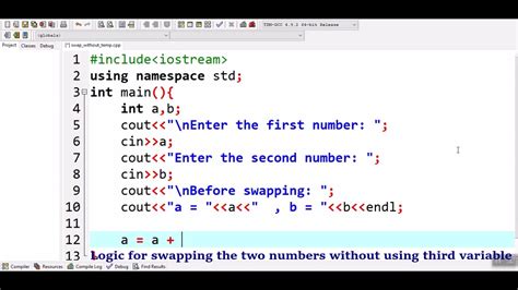 How To Swap Two Numbers Without Using Third Variable In C Youtube