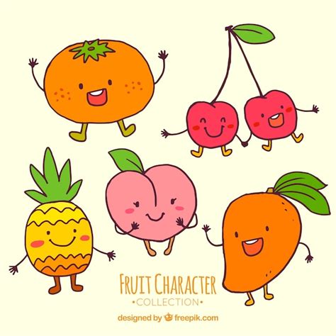 Hand-drawn selection of cute fruit characters Vector | Free Download