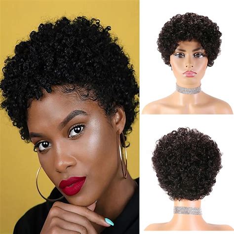 Remy Ludzki W Os Peruka Pixie Cut Dla Czarnych Kobiet Kr Tkie Afro