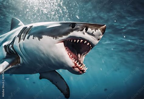 Predatore Del Mare Dettaglio Degli Affilati Denti Di Uno Squalo Bianco