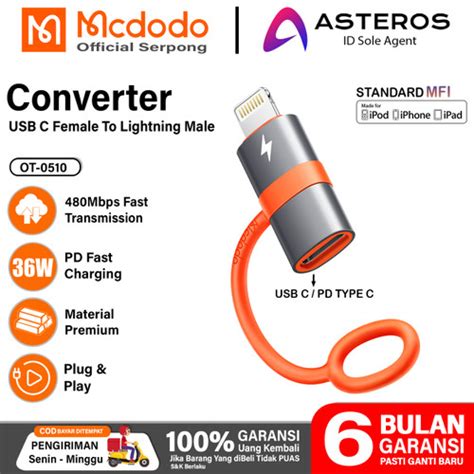 Jual MCDODO Converter Type C To Lightning IPhone Adapter Charger