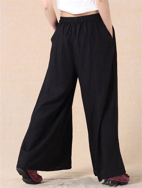 Mordenmiss Women S Linen Wide Leg Elastic Waistband Pants With Pockets