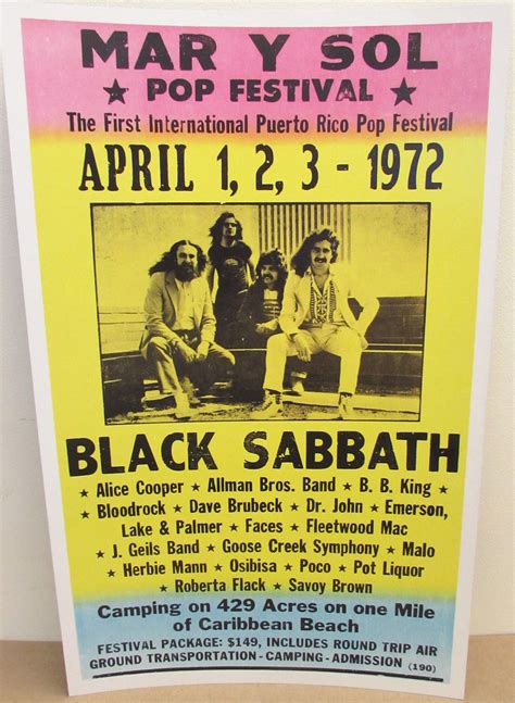 Vintage Black Sabbath Poster MAR Y SOL Festival 1972 Premium Matte