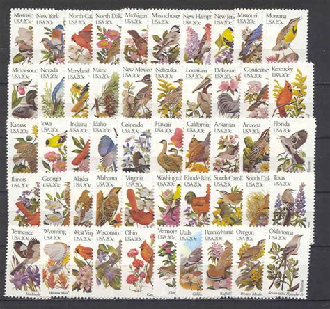 Us 1953 2002 Mnh Og 1982 State Birds And Flowers Singles Full Set Perf