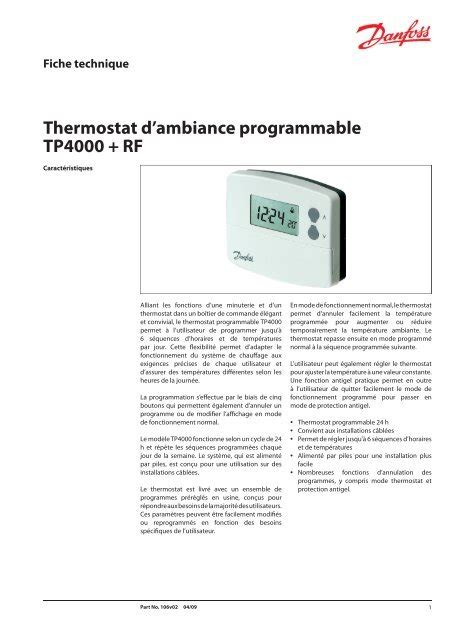 Thermostat D Ambiance Programmable TP4000 RF Danfoss