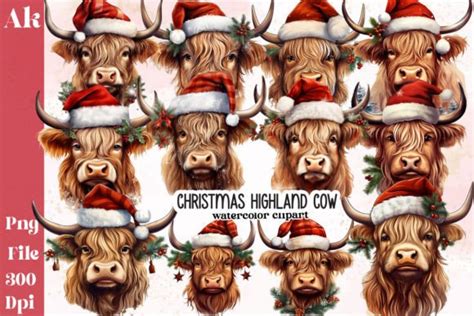 Christmas Highland Cow Clipart Graphic By Ak Artwork Creative Fabrica