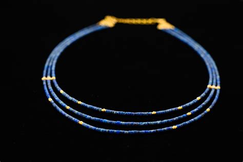 Multi Strand Lapis Lazuli And 18K Gold Necklace Jewel Of The Lotus