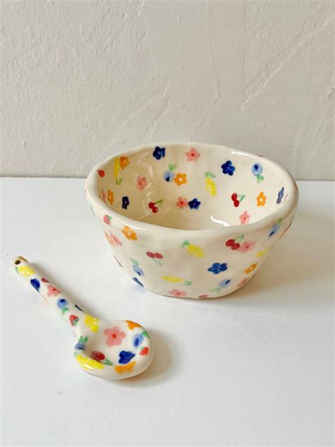 PREORDER Dainty Fruit Handmade Ceramic Bowl W Matching Spoon Handmade