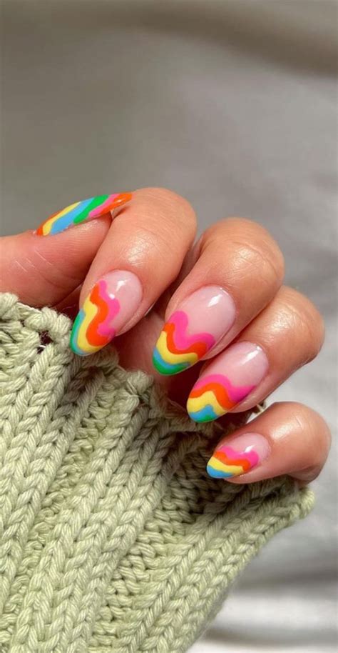 42 Cute Summer Nails For 2022 For Every Style Rainbow Wiggly Tip Nails