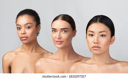 Three Naked Multiethnic Girls Posing Studio Stock Photo 1663187434