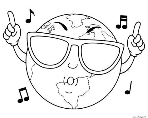 Coloriage Planete Terre Avec Des Lunettes Fait La Fete Musique