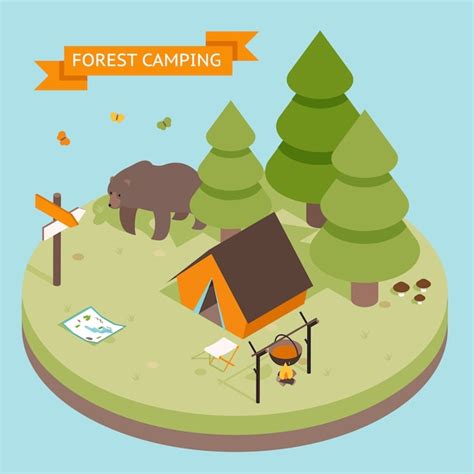 Icono De Camping Bosque D Isom Trico Bosque Y Carpa Oso Y Fuego