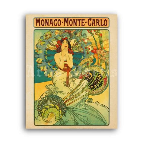 Printable Monaco Monte Carlo Vintage Travel Poster By Alphonse Mucha