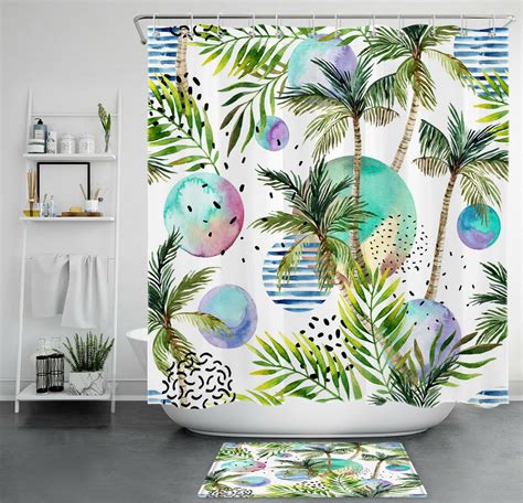 Inpercust Tropical Oasis Shower Curtain Vibrant Watercolor Palm Tree