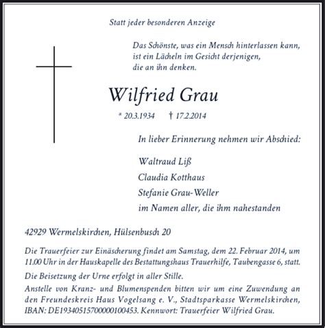 Alle Traueranzeigen für Wilfried Grau trauer rp online de