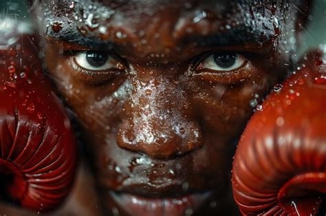 Un Hombre Con Sudor En La Cara Y Guantes De Boxeo Rojos El Hombre Lleva