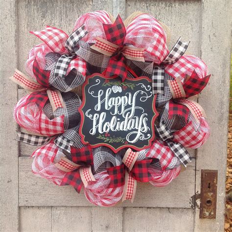 Buffalo Plaid Wreath Buffalo Check Christmas Wreath Etsy Deco Mesh