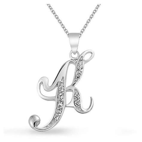 Bling Jewelry 925 Silver Cz Cursive Initial Letter K Alphabet Necklace