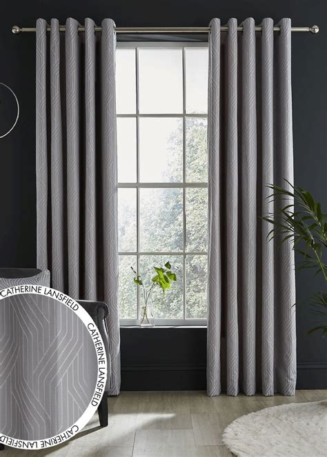 Catherine Lansfield Linear Geo Jacquard Lined Eyelet Curtains Matalan