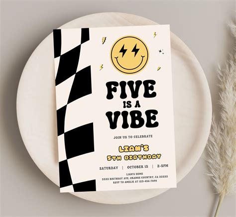 5th Birthday Invitation Five Is A Vibe Invitation Editable Etsy