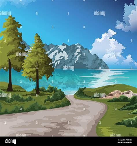 Beautiful nature landscape drawing scenery Stock Vector Image & Art - Alamy