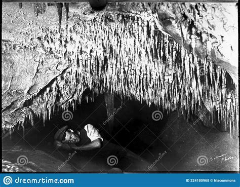 Frank Moon Lying Underneath Some Stalactites Buchan Caves Victoria