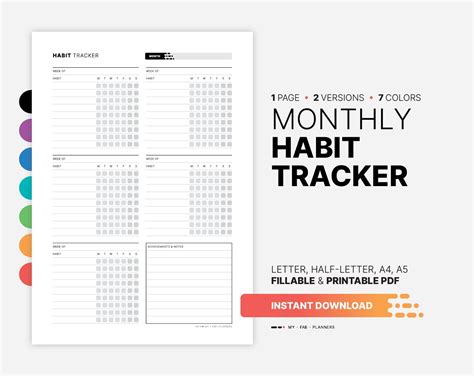 Goal Setting Life Habit Tracker Self Care Routine Daily Planner