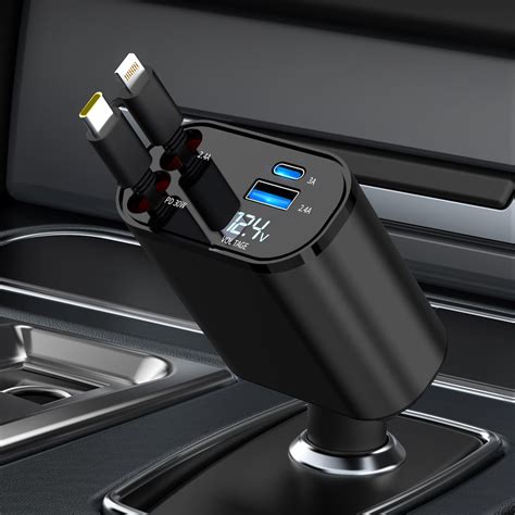 Retractable Car Charger In Fast Charging Car Charger W