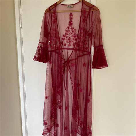 Peace Angel Tree Of Life Lace Sheer Embroidered Robe Depop