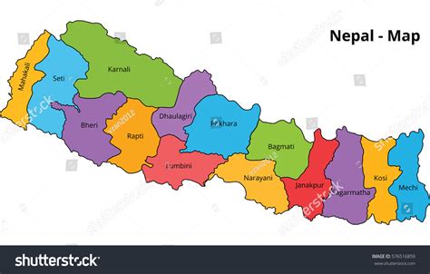 Nepal Country Illustration Map Flat Colors Stock Vector Royalty Free