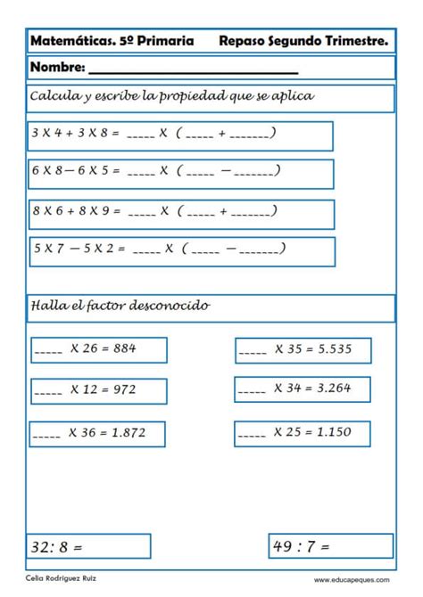 Matem Ticas Primaria Ejercicios Para Repasar