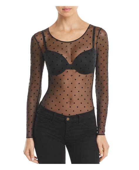 Lyst Spanx Sheer Fashion Long Sleeve Dot Bodysuit In Black