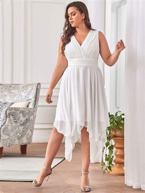 Plus Size Double V Neck Ruched Waist Midi Chiffon Bridesmaid Dress