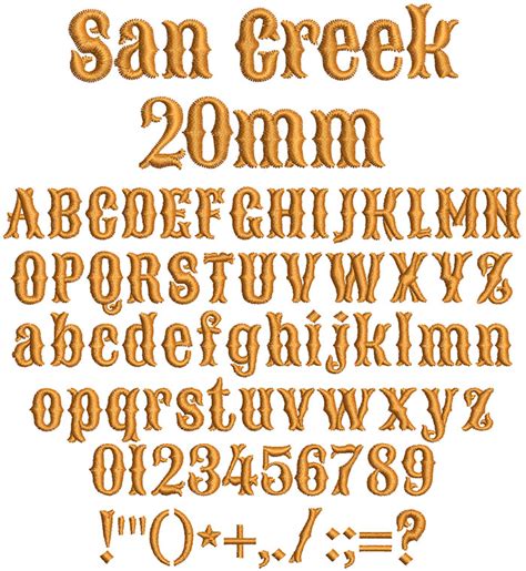 ESA Embroidery Font San Creek 20mm