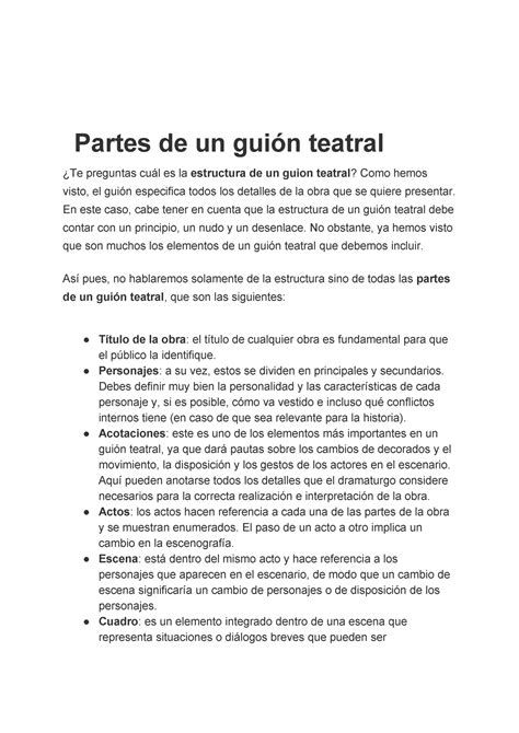 Partes De Un Guión Teatral Partes De Un Guión Teatral ¿te Preguntas