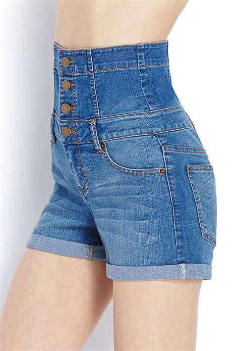 Forever 21 High Waisted Denim Shorts In Blue Lyst