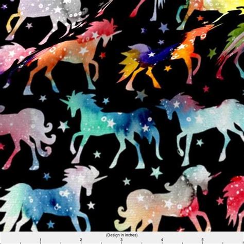 Rainbow Unicorn Fabric Rainbow Watercolor Galaxy Unicorns Black Background By Emmaallardsmith