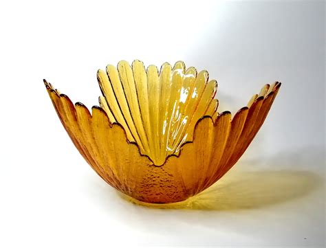 Vintage Amber Glass Fruit Bowl Large Serving Dish Mid Etsy