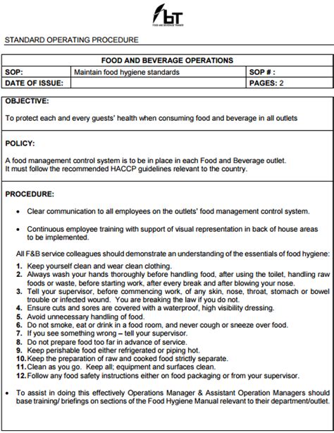 Sop Food And Beverage Trainer