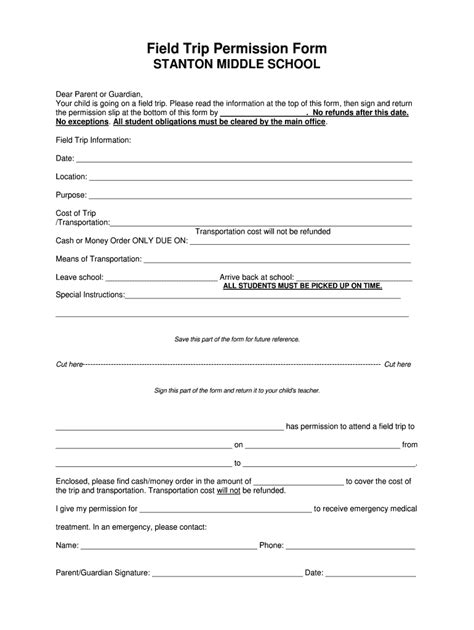 High School Field Trip Permission Slip Template Fill Out Sign Online