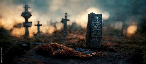 Old Graveyard Landscape - Digital Art, 3D Render, Concept Art Stock ...