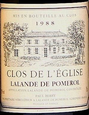 1990 Clos de l Église Lalande de Pomerol France Bordeaux