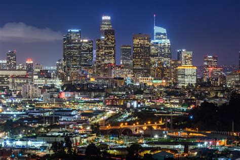 Downtown Los Angeles Skyscrapers at Night Editorial Photography - Image of lapse, orange: 150541812