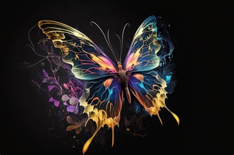 Premium AI Image Brightly Colored Butterfly With Swirls And Flowers