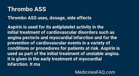 Thrombo ASS Uses Dosage Side Effects Food Interaction FAQ