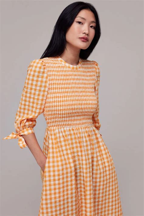 Rent Gingham Shirred Midi Dress Whistles HURR