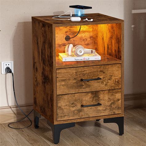 Lyncohome Nightstand With Wireless Charging Station And Led Lights