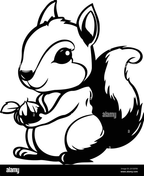 Cute Cartoon Squirrel With Nut Vector Illustration Isolated On White